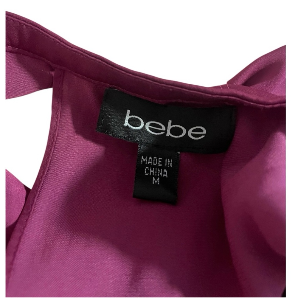 Bebe Purple Long Sleeve Smocked Peplum Blouse - Picture 5 of 11